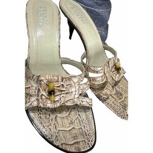 Franco Sarto Tan Snakeskin Print Strappy Sandals with‎ Kitten Heel Size 9